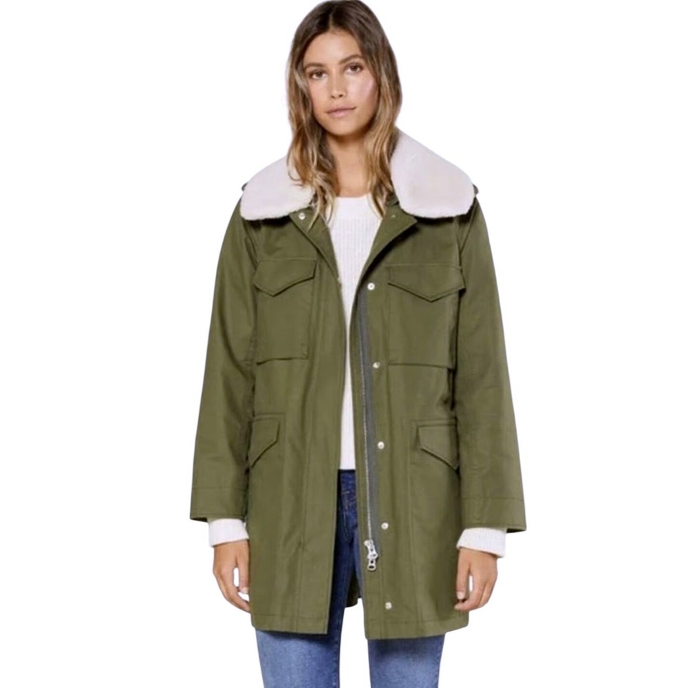 Outerknown Wilder Parka Green Utility Jacket Sherpa Collar Sz L